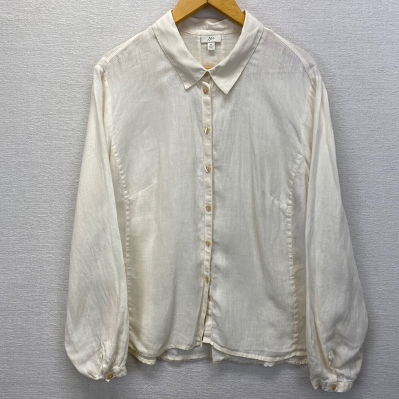 J Jill 100% Linen Button Up Shirt Womens XL Cream Long Sleeve Casual Top - Picture 2 of 10